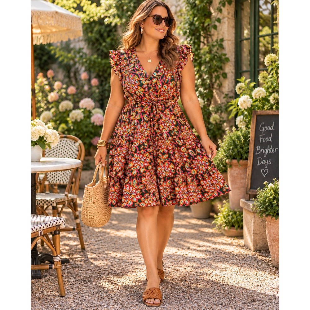 J.Crew NWT Size 18 Floral Tiered Midi Dress V-Neck Boho Cottagecore BR357 V-Neck